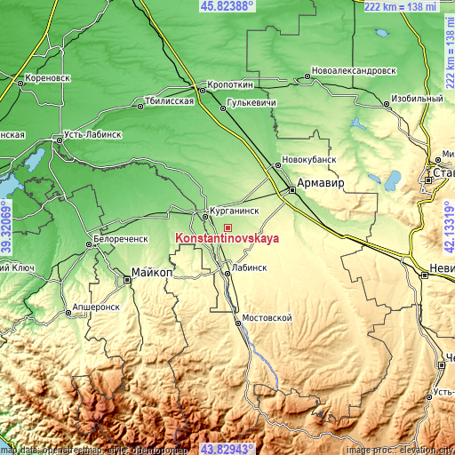 Topographic map of Konstantinovskaya