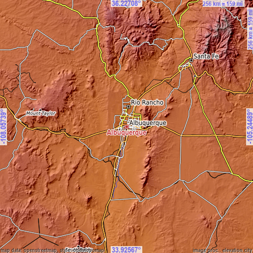 Topographic map of Albuquerque