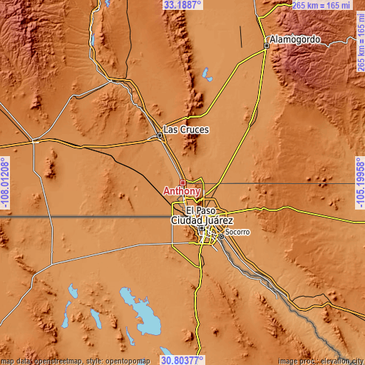 Topographic map of Anthony
