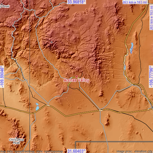 Topographic map of Arenas Valley