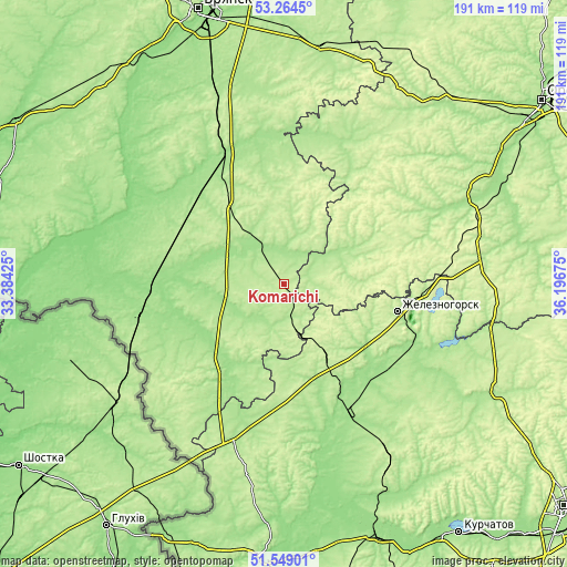 Topographic map of Komarichi