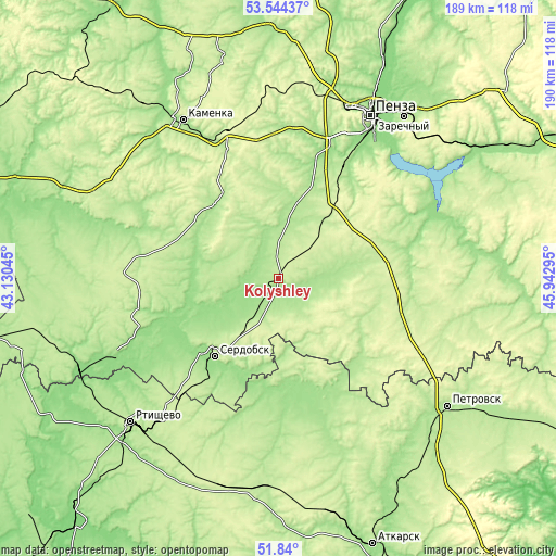 Topographic map of Kolyshley