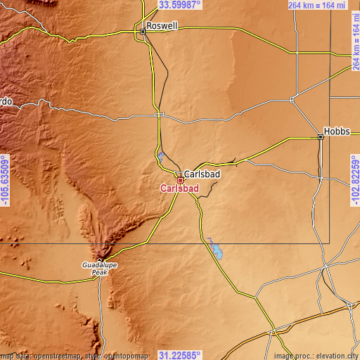 Topographic map of Carlsbad