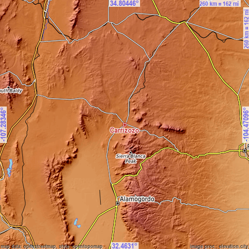 Topographic map of Carrizozo