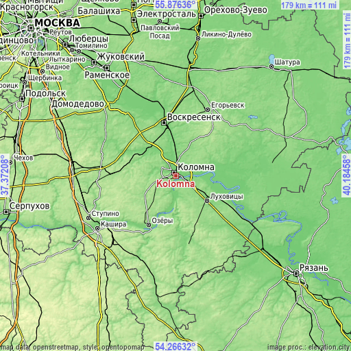 Topographic map of Kolomna