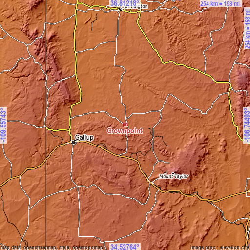 Topographic map of Crownpoint