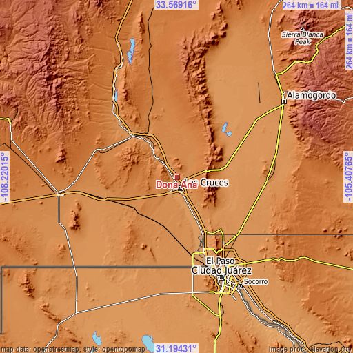 Topographic map of Doña Ana