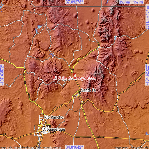 Topographic map of El Valle de Arroyo Seco