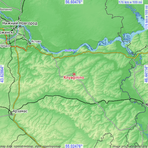 Topographic map of Knyaginino