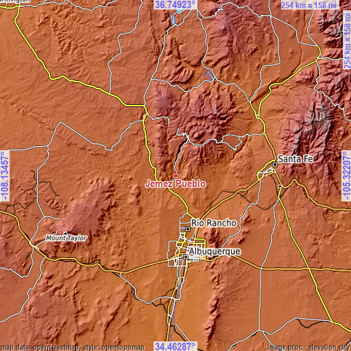 Topographic map of Jemez Pueblo