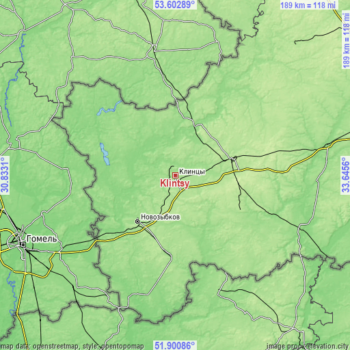 Topographic map of Klintsy