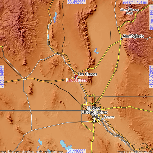 Topographic map of Las Cruces