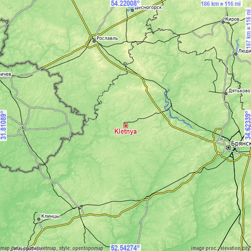 Topographic map of Kletnya