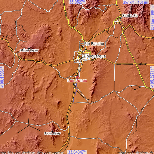 Topographic map of Los Lunas