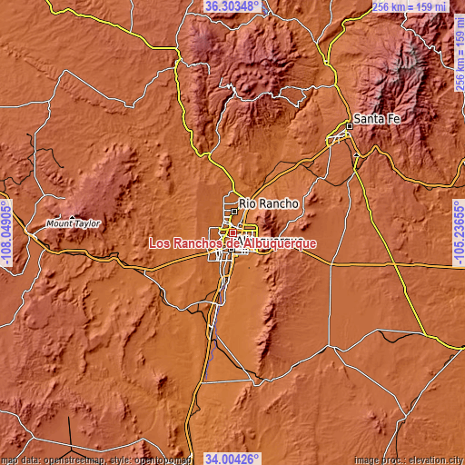 Topographic map of Los Ranchos de Albuquerque