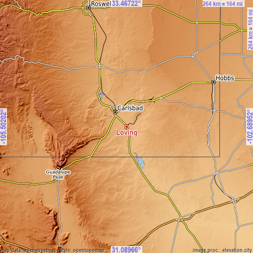 Topographic map of Loving