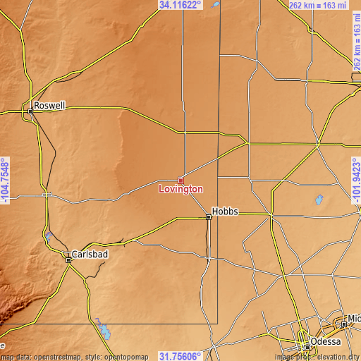 Topographic map of Lovington