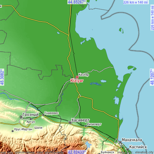 Topographic map of Kizlyar