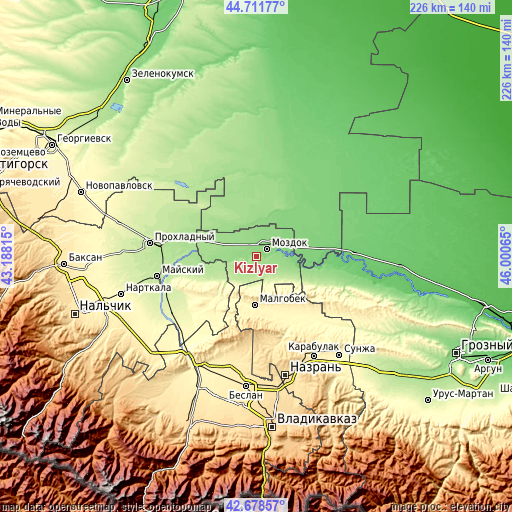 Topographic map of Kizlyar