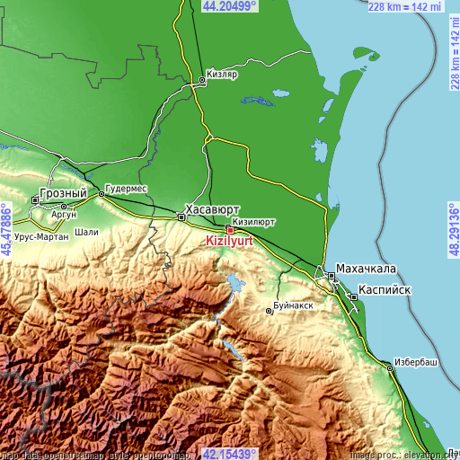 Topographic map of Kizilyurt