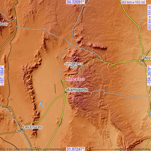 Topographic map of Mescalero