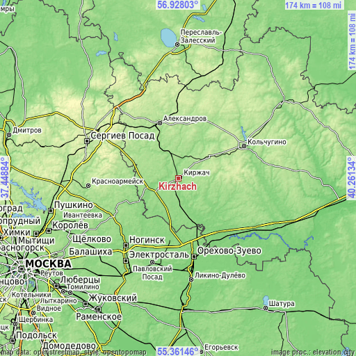 Topographic map of Kirzhach