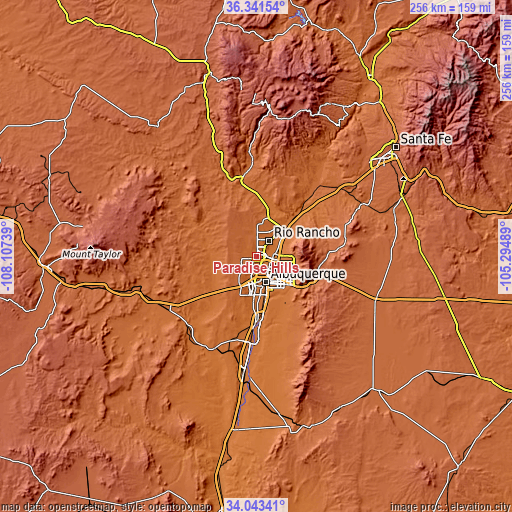 Topographic map of Paradise Hills