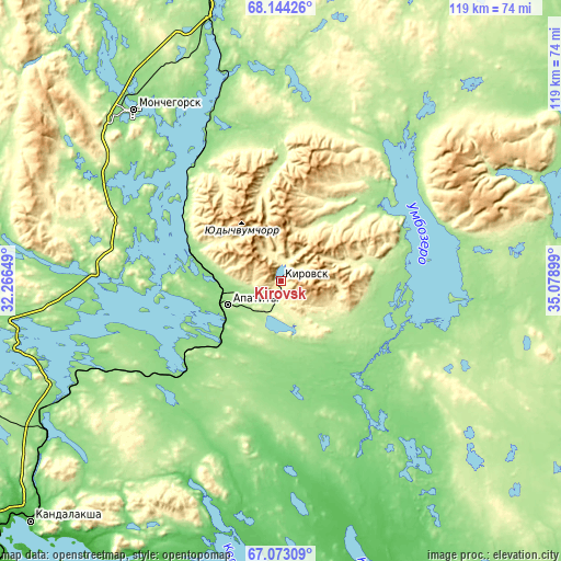 Topographic map of Kirovsk