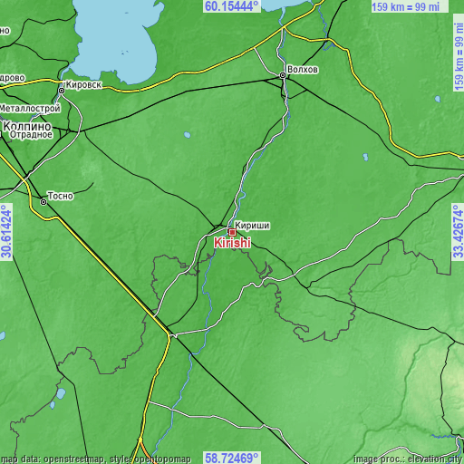 Topographic map of Kirishi