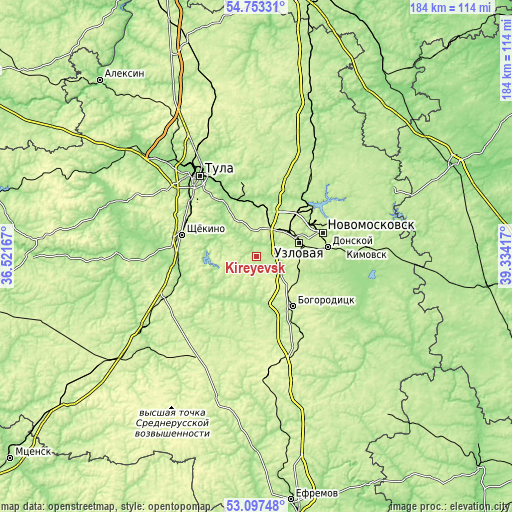 Topographic map of Kireyevsk