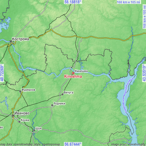 Topographic map of Kineshma