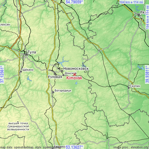 Topographic map of Kimovsk