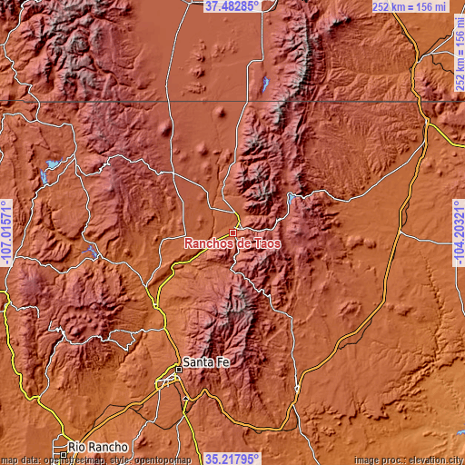 Topographic map of Ranchos de Taos