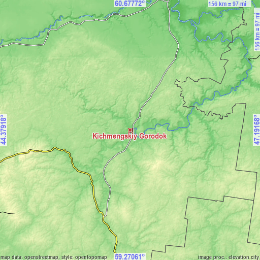 Topographic map of Kichmengskiy Gorodok