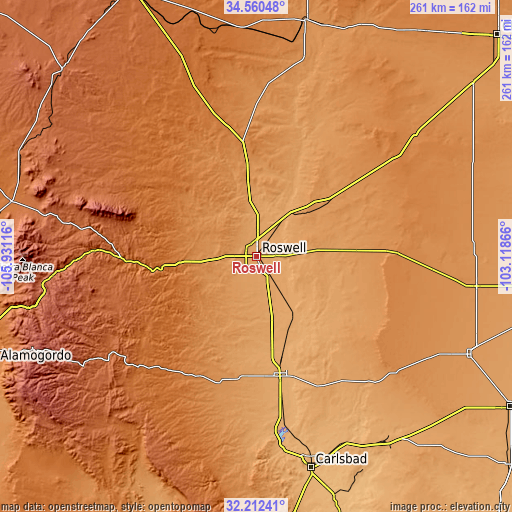 Topographic map of Roswell
