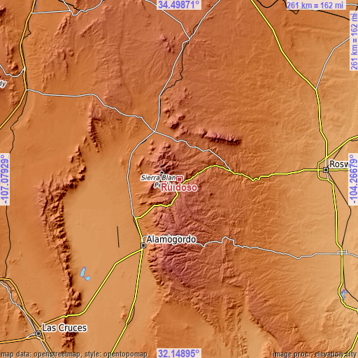 Topographic map of Ruidoso