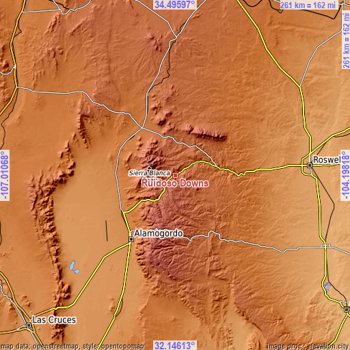 Topographic map of Ruidoso Downs