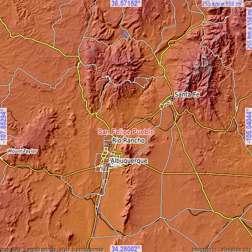Topographic map of San Felipe Pueblo