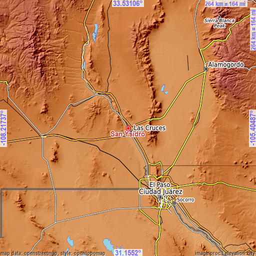 Topographic map of San Ysidro