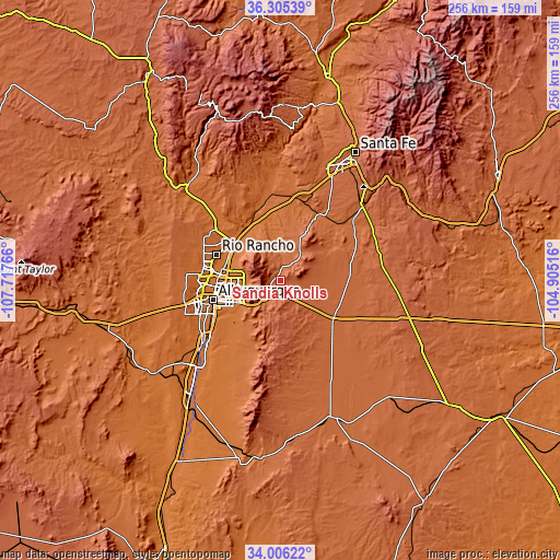 Topographic map of Sandia Knolls