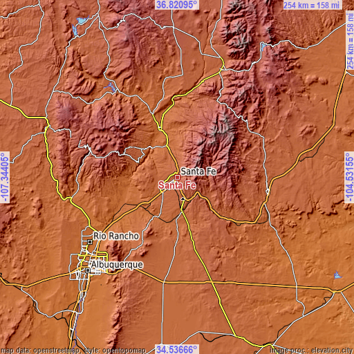 Topographic map of Santa Fe