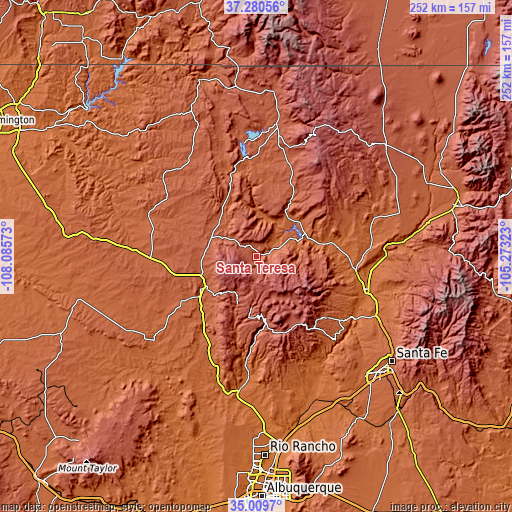 Topographic map of Santa Teresa