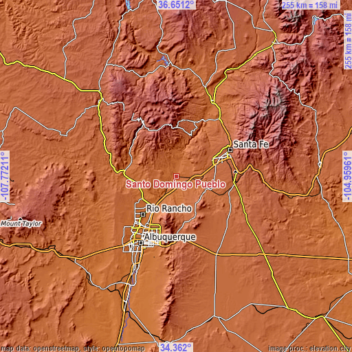 Topographic map of Santo Domingo Pueblo