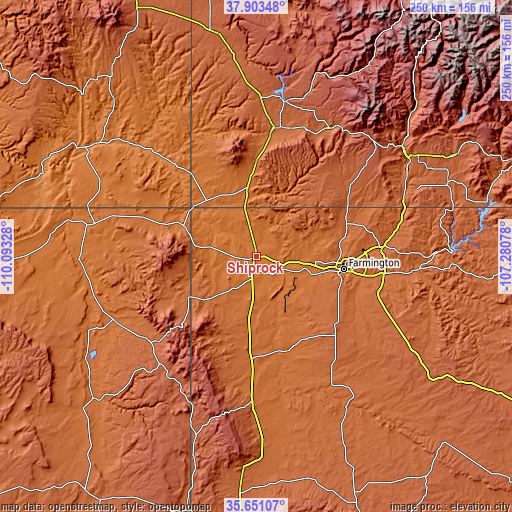 Topographic map of Shiprock