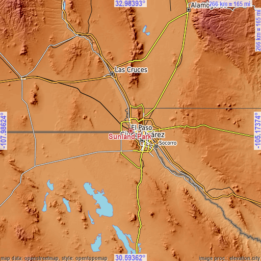 Topographic map of Sunland Park