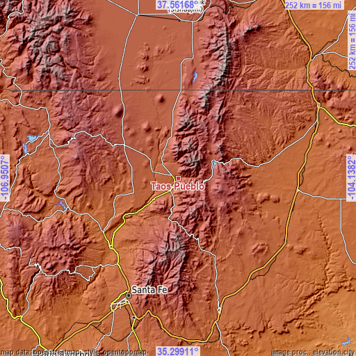 Topographic map of Taos Pueblo