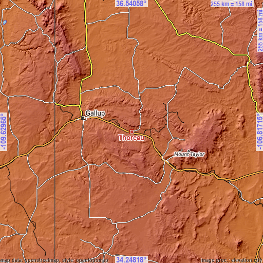 Topographic map of Thoreau