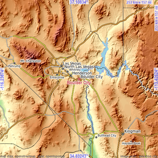 Topographic map of Boulder City
