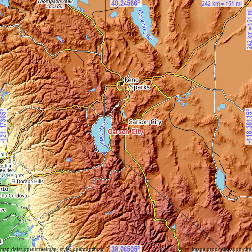 Topographic map of Carson City