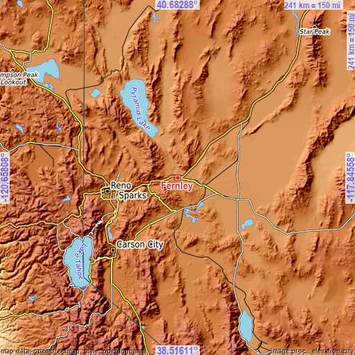 Topographic map of Fernley